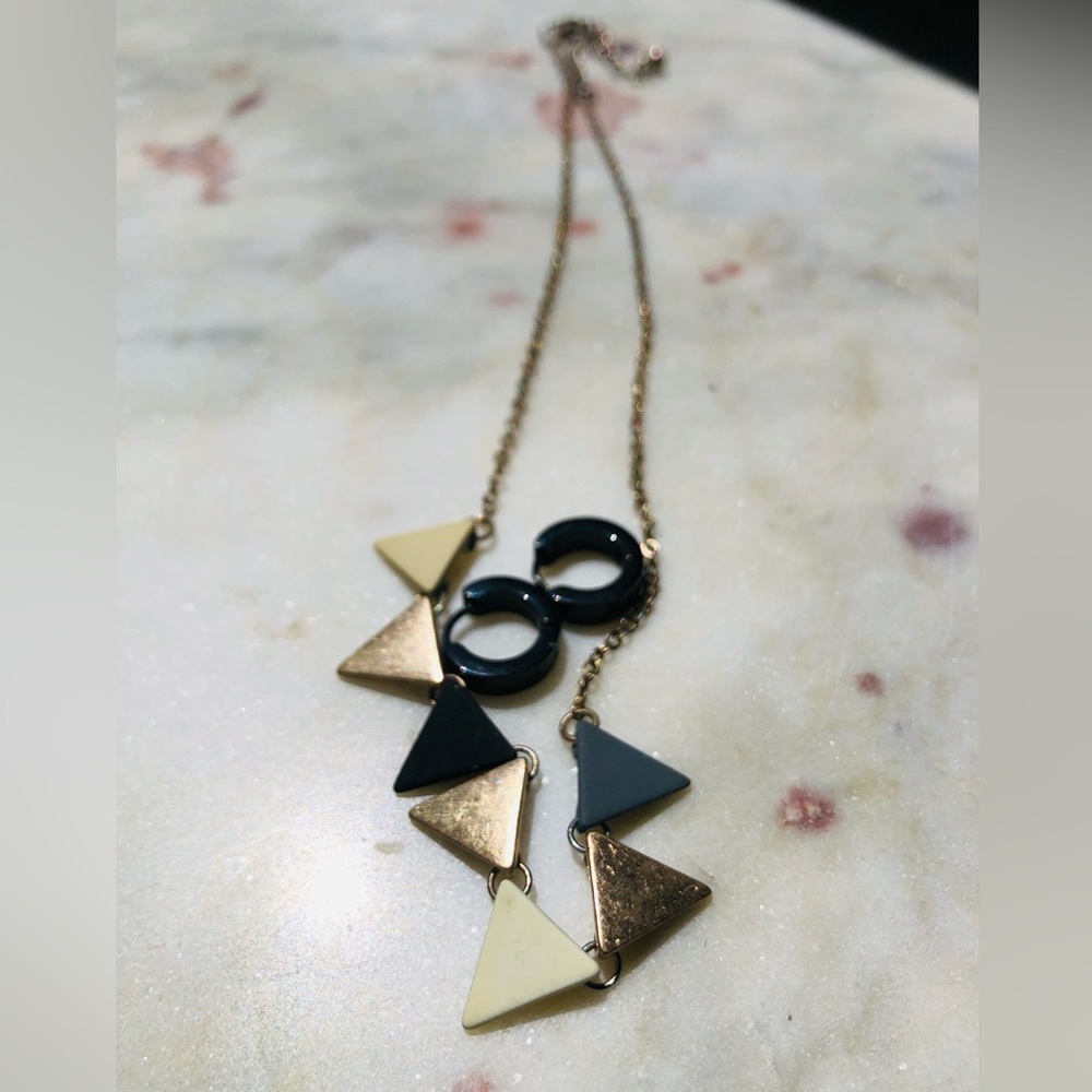 Fun geo set - metallic triangle necklace & glass or similar geometric hoops